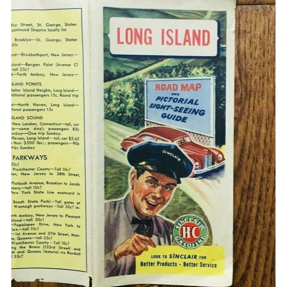 Vintage c1940s Sinclair Long Island New York Road Map Gas Gasoline Oil